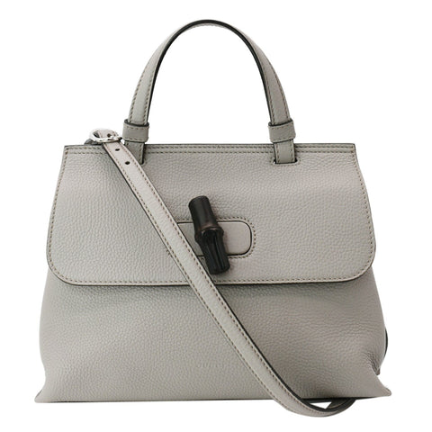 GUCCI Bamboo Daily Small Leather Shoulder Bag Grey 370831