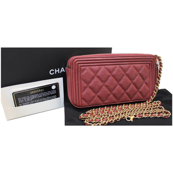 CHANEL Small Boy Caviar Quilted Clutch With Chain Shoulder Bag Red