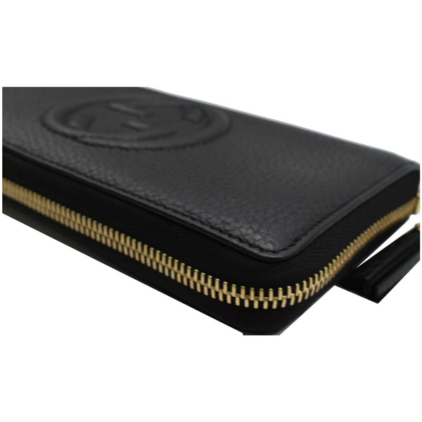 GUCCI Soho Zip Around Pebbled Calfskin Leather Wallet Black 598187