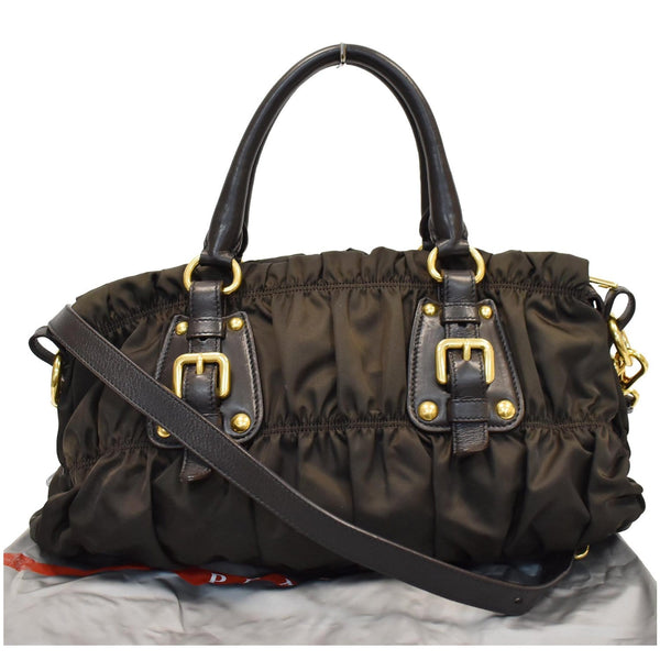 PRADA Tessuto Gaufre Ruched Nylon Leather Shoulder Bag Green