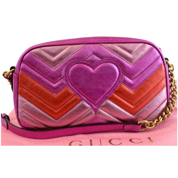 GUCCI Marmont Chevron Small Metallic Leather Crossbody Bag Tri-color 447632