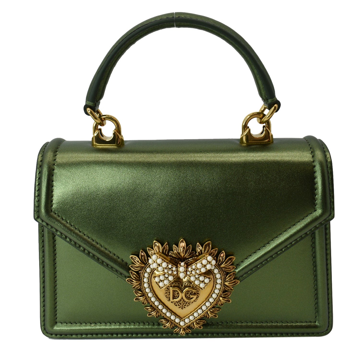 DOLCE & GABBANA Smooth Calfskin Small Devotion Envelope Top Handle Bag Green  674213