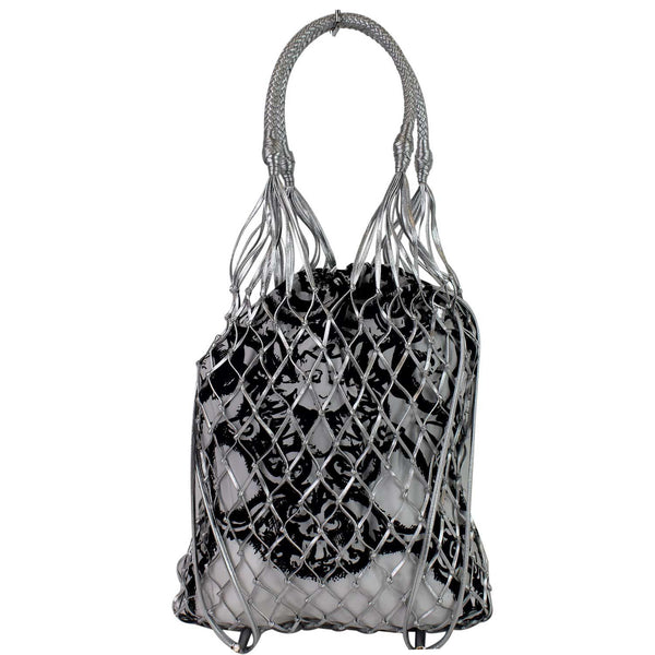 PRADA Rete Fabric Mesh Tote Bag Black/White