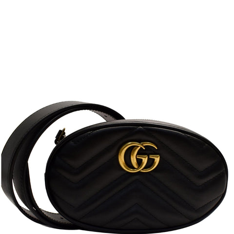 GUCCI GG Marmont Matelasse Leather Belt Bag Black 476434