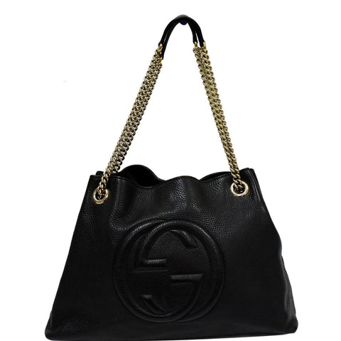 GUCCI Soho Pebbled Leather Chain Shoulder Bag 308982 Black