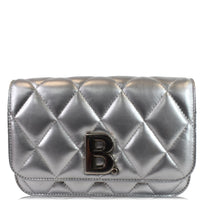 BALENCIAGA B Quilted Leather Wallet On Chain Crossbody Bag Silver - Last Call