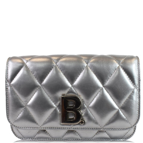 BALENCIAGA B Quilted Leather Wallet On Chain Crossbody Bag Silver - Last Call