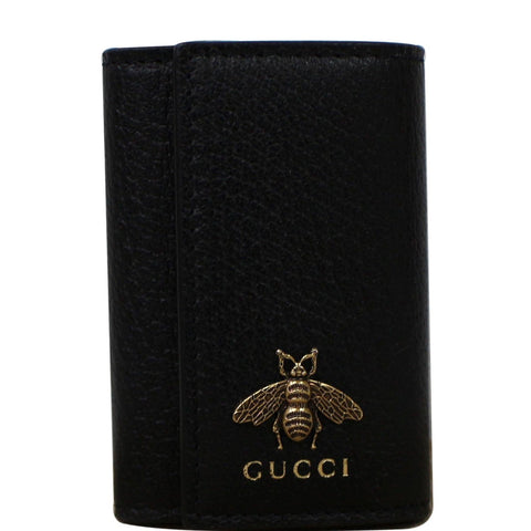 GUCCI Animalier Bee Leather Key Case Black 523683