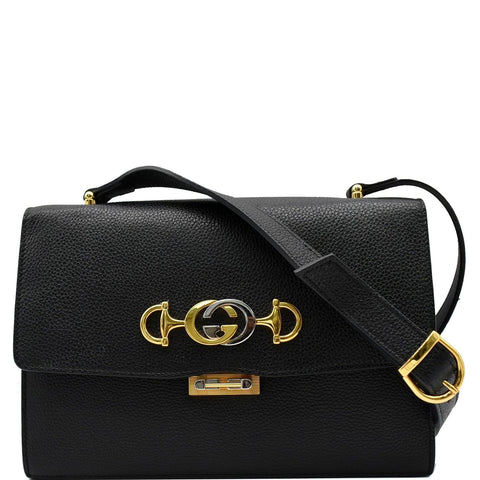 GUCCI Zumi Small Grainy Leather Chain Crossbody Bag Black 576388