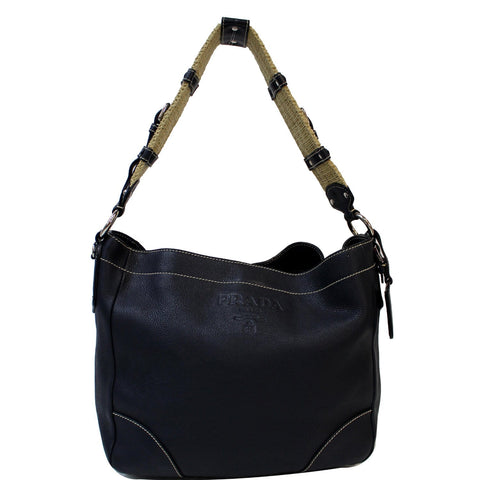 PRADA Milano Leather Shoulder Bag Navy Blue