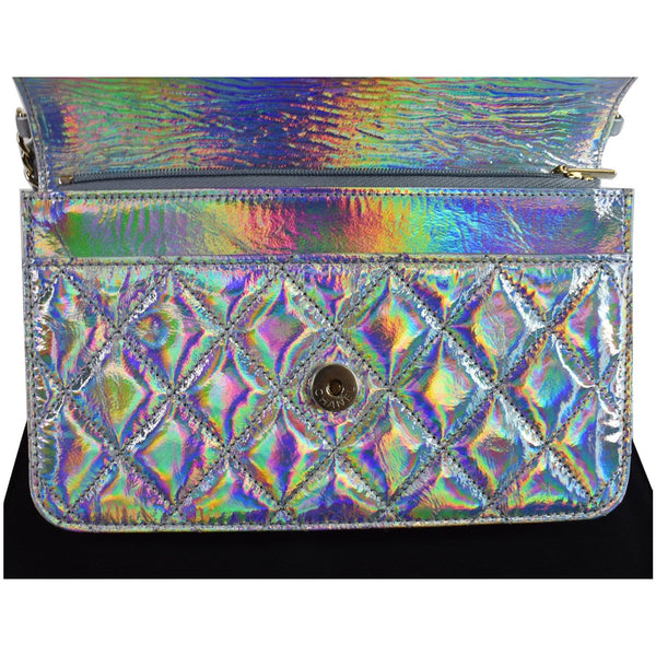 CHANEL Timeless Classic WOC Goatskin Wallet on Chain Bag Iridescent Silver