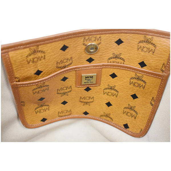 MCM Visetos Rudic Canvas Shopper Tote Bag Cognac Orange