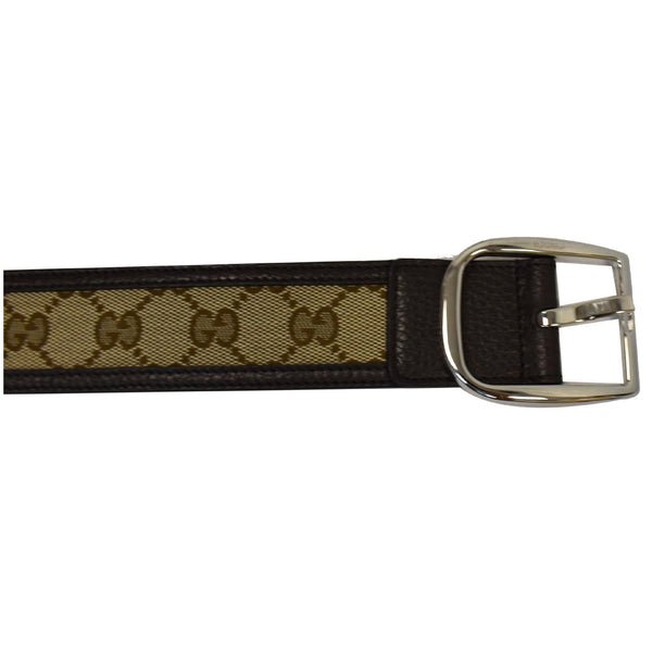 Gucci GG Canvas Leather Belt Beige/Brown silver buckle
