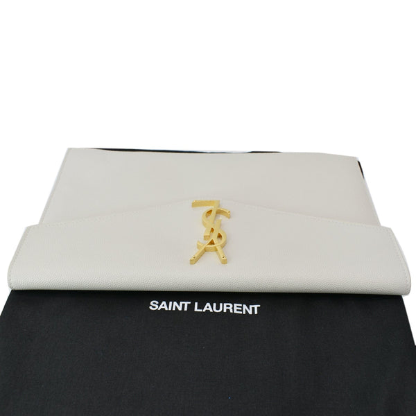 YVES SAINT LAURENT Uptown Envelope Grain De Poudre Leather Clutch White