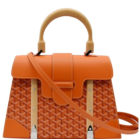 GOYARD Saigon MM Chevron Print Coated Canvas Top Handle Shoulder Bag Orange