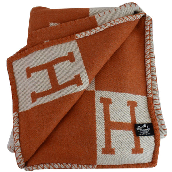 HERMES Avalon Throw Wool Blanket Orange