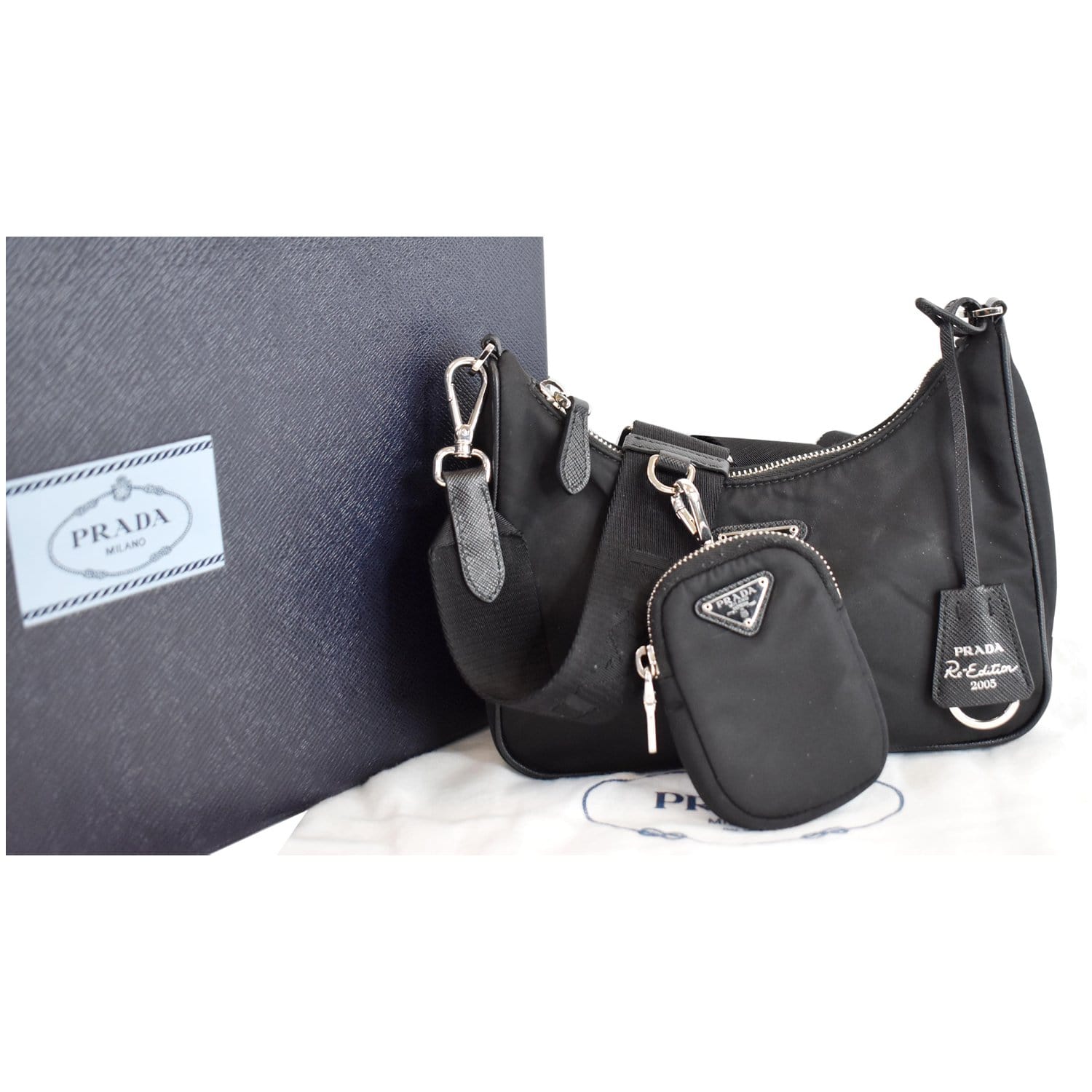 PRADA Nylon Re-Edition 2005 Shoulder Bag Black 482497