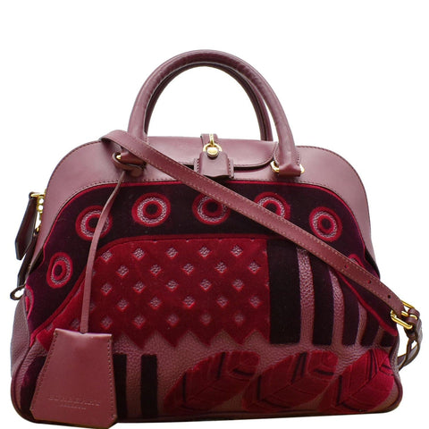 BURBERRY Milverton Large Calfskin Velvet Satchel Bag Burgundy