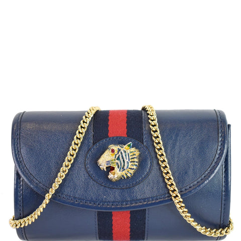 GUCCI Rajah Mini Leather Chain Shoulder Bag Blue 573797