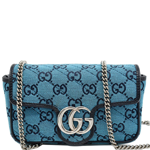 GUCCI GG Marmont Super Mini Matelasse Canvas Crossbody Bag Blue 476433