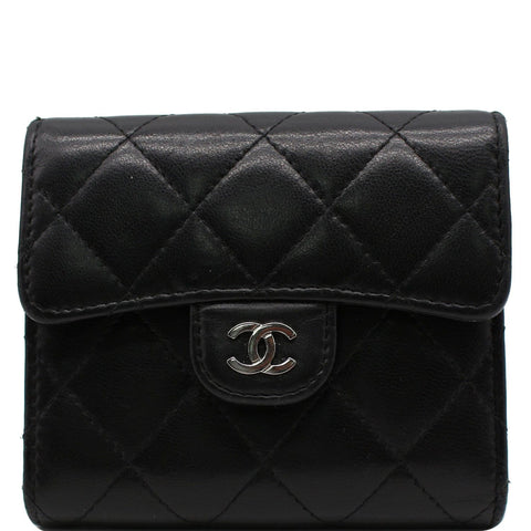CHANEL CC Classic Small Flap Leather Compact Wallet Black