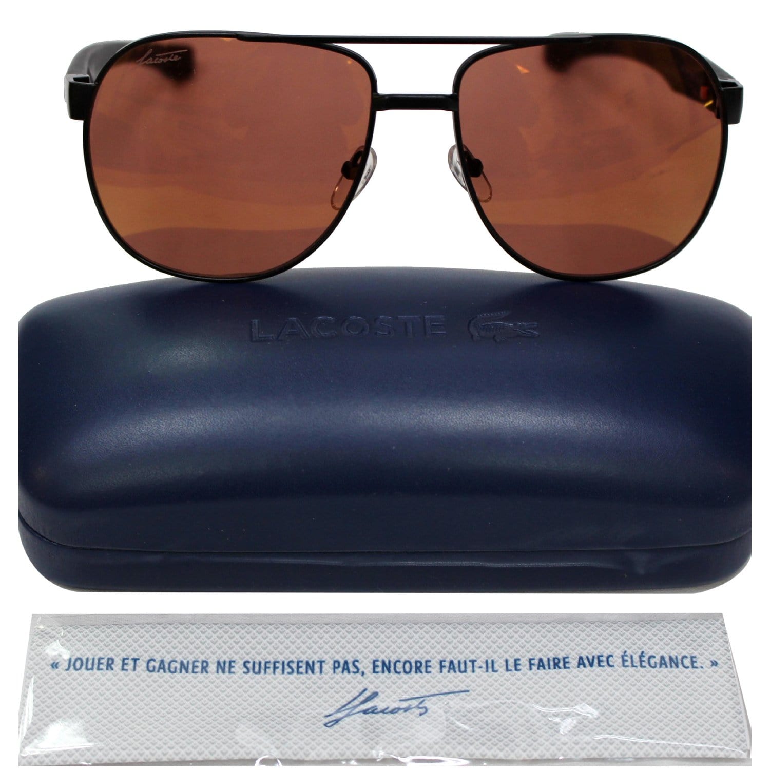 Lacoste L186S 001 57 Aviator Men Matte Black Sunglasses Lens