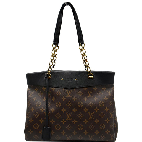 LOUIS VUITTON Pallas Chain Monogram Canvas Shopper Bag Brown