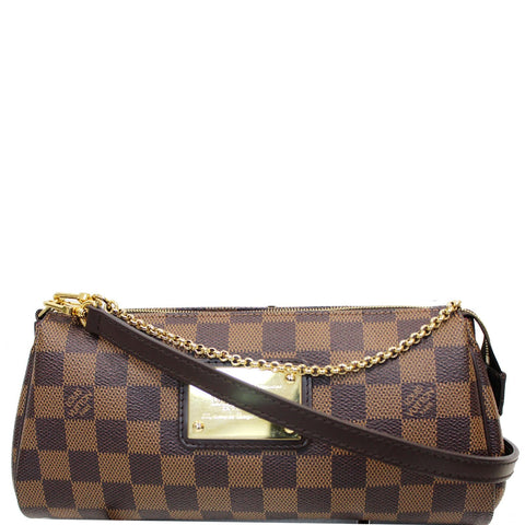LOUIS VUITTON Pochette Eva Damier Ebene Clutch Crossbody Bag Brown