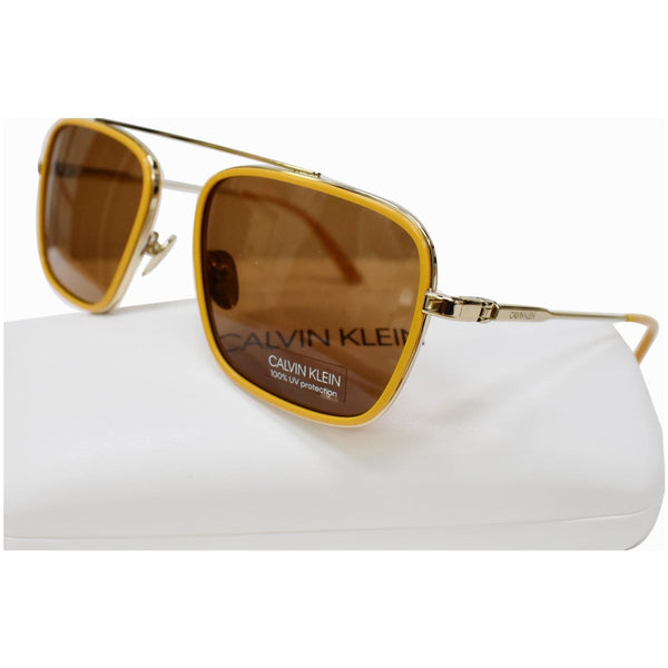CALVIN KLEIN CK18102S 701 Square Men Maize Frame Sunglasses Brown Lens