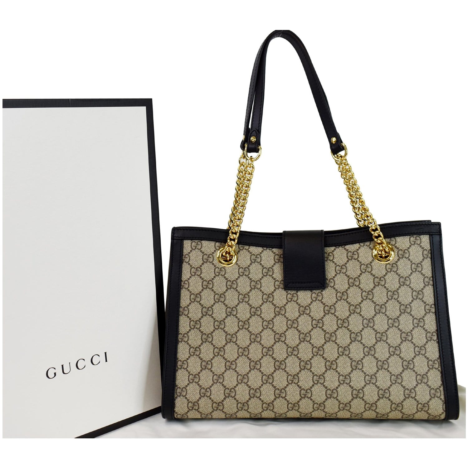 Gucci Black/Beige GG Supreme Canvas Medium Padlock Shoulder Bag at 1stDibs