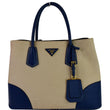 PRADA Galliera Two Tone Leather Tote Bag Blue/Tan