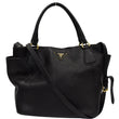 PRADA Vitello Daino Side-Pocket Leather Tote Shoulder Bag Black