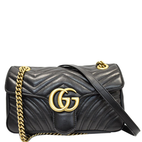GUCCI GG Marmont Small Matelasse Leather Crossbody Bag Black 443497