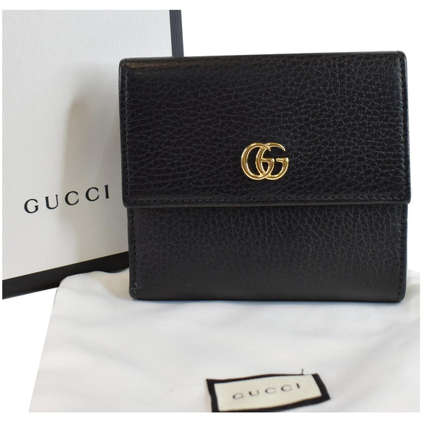 GUCCI GG Leather French Flap Wallet Black 456122
