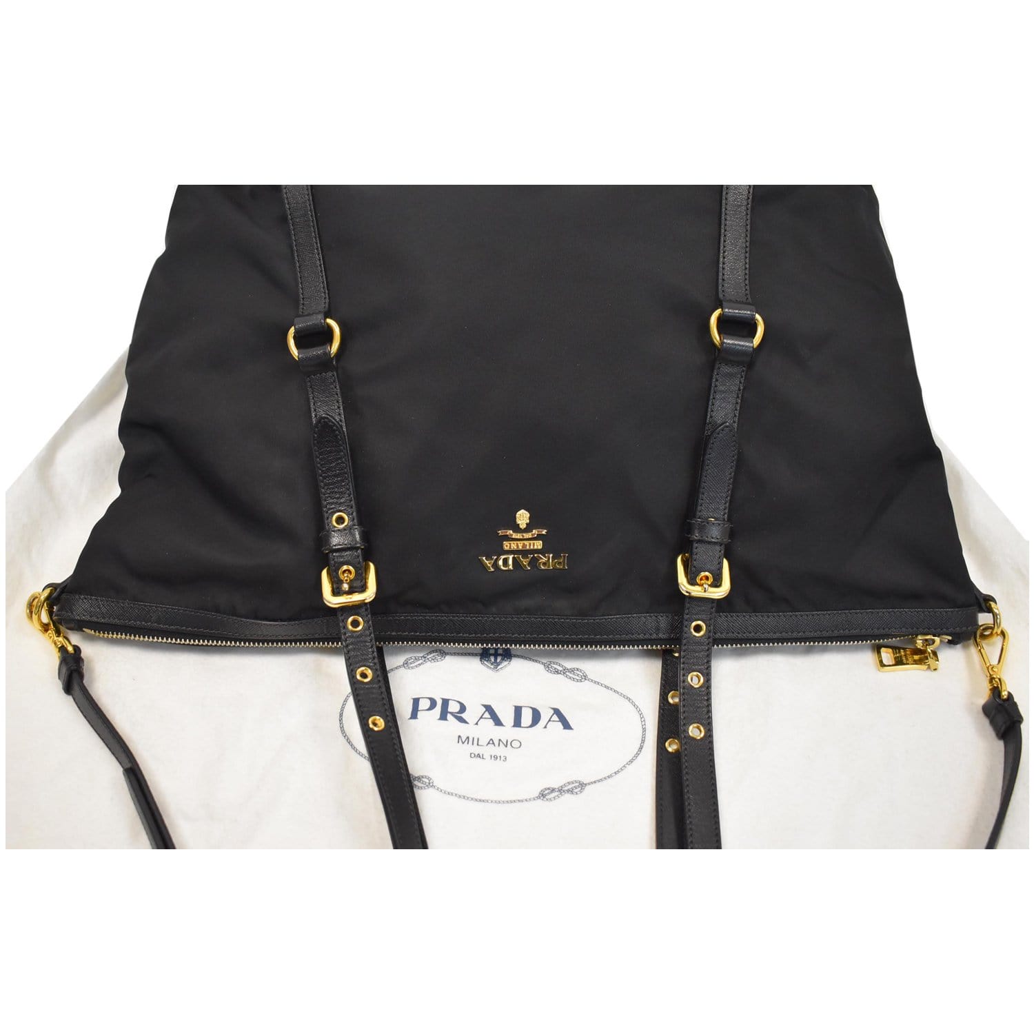 Prada Tessuto Nylon Black Saffiano Medium Handbag Satchel