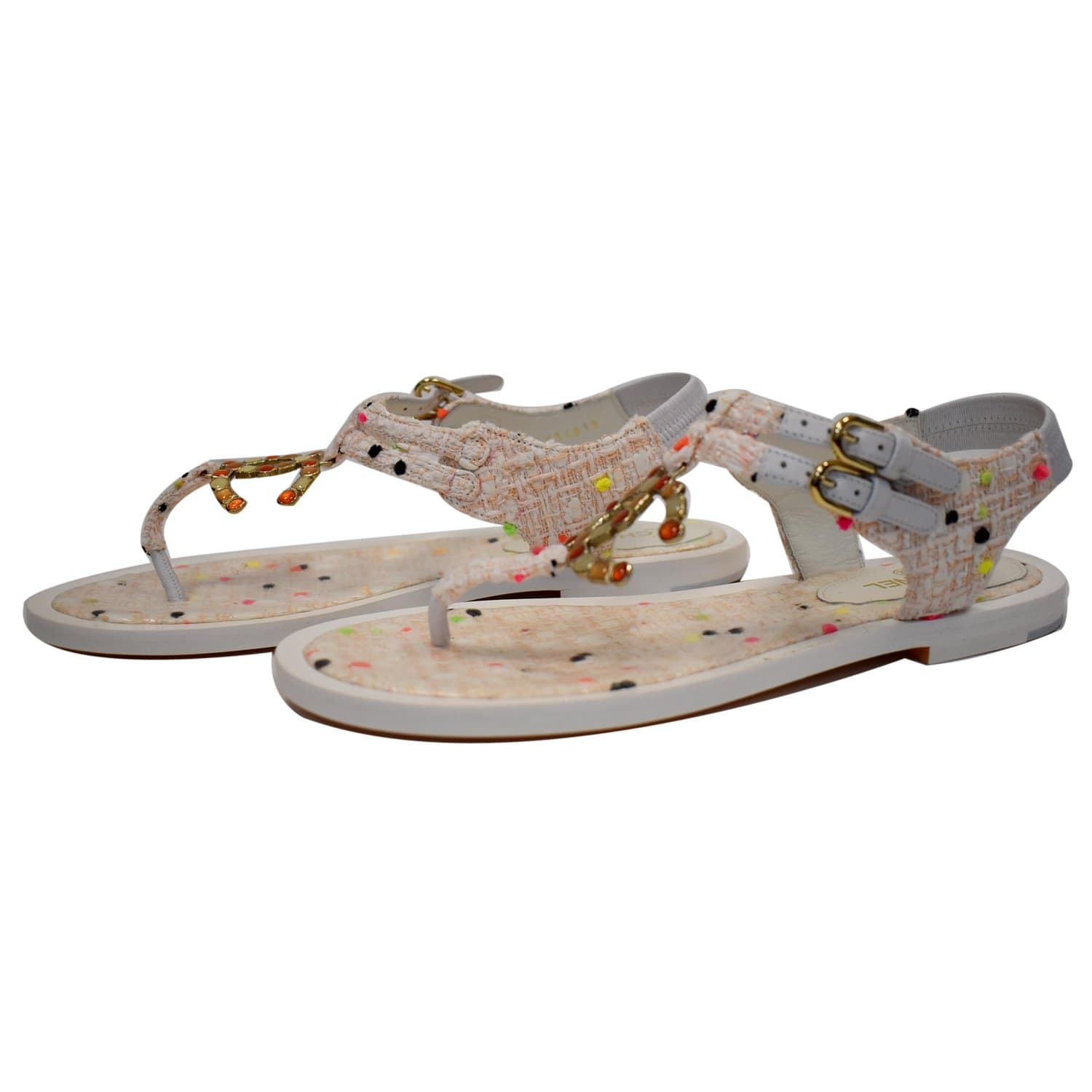 Chanel Thong Tweed Sandals Off White Size 40-Shop Now DDH