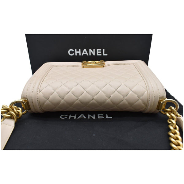 CHANEL Medium Boy Flap Calfskin Leather Shoulder Bag Light Cream