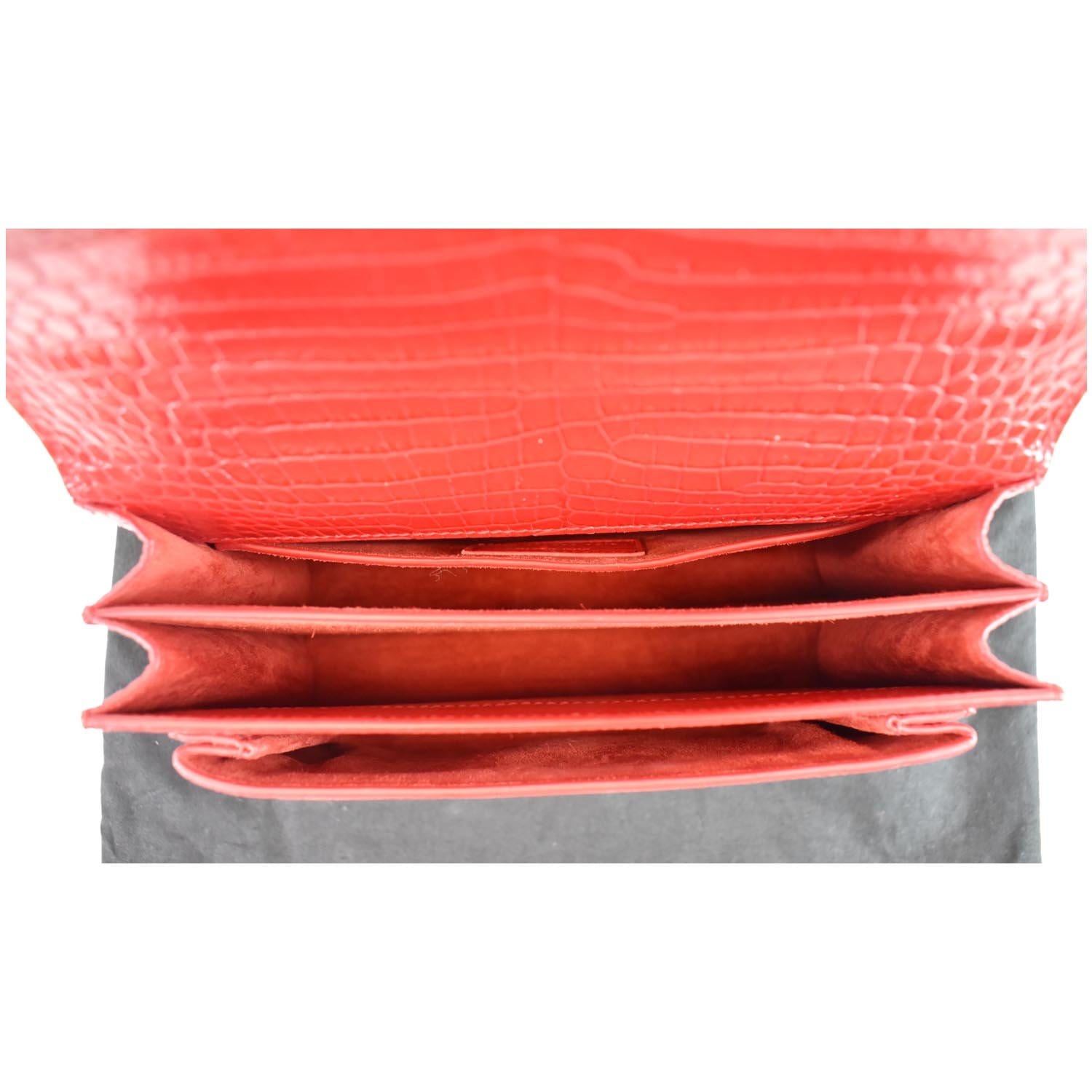 At Auction: Saint Laurent Sunset Crossbody Bag Crocodile Embossed Leather  Medium Red