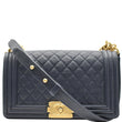 CHANEL Medium Boy Flap Quilted Leather Shoulder Bag Navy Blue