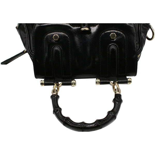 GUCCI Pop Bamboo Dialux Coated Canvas Top Handle Shoulder Bag Black 190256