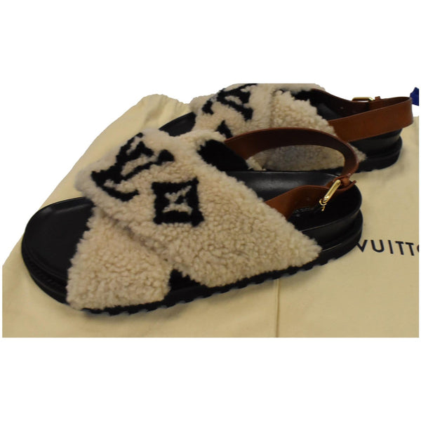 LOUIS VUITTON Paseo Flat Comfort Shearling and Calf Leather Sandal Size US 8.5