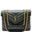 YVES SAINT LAURENT Loulou Medium Matelasse Leather Chain Shoulder Bag Green