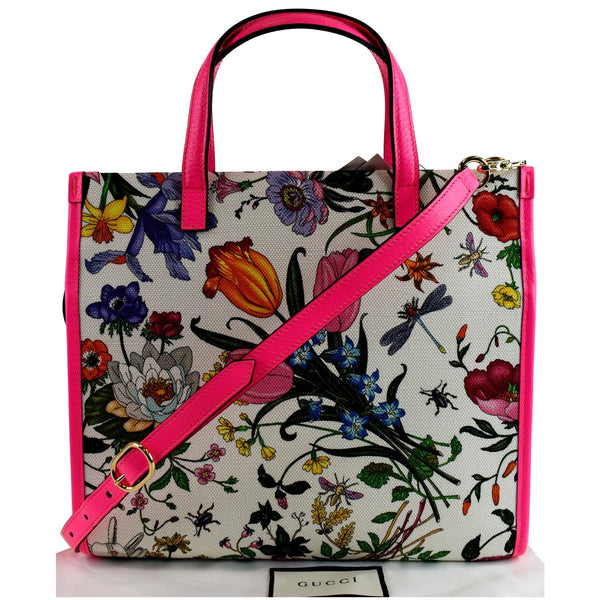 GUCCI Medium Flora Canvas Tote Shoulder Bag Pink 550141