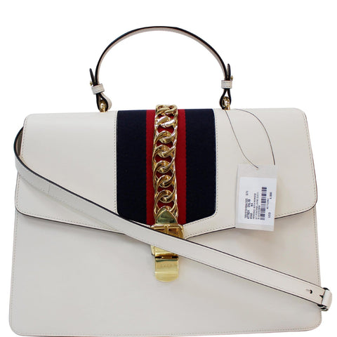 GUCCI Maxi Sylvie Calfskin Top Handle Bag White 477631