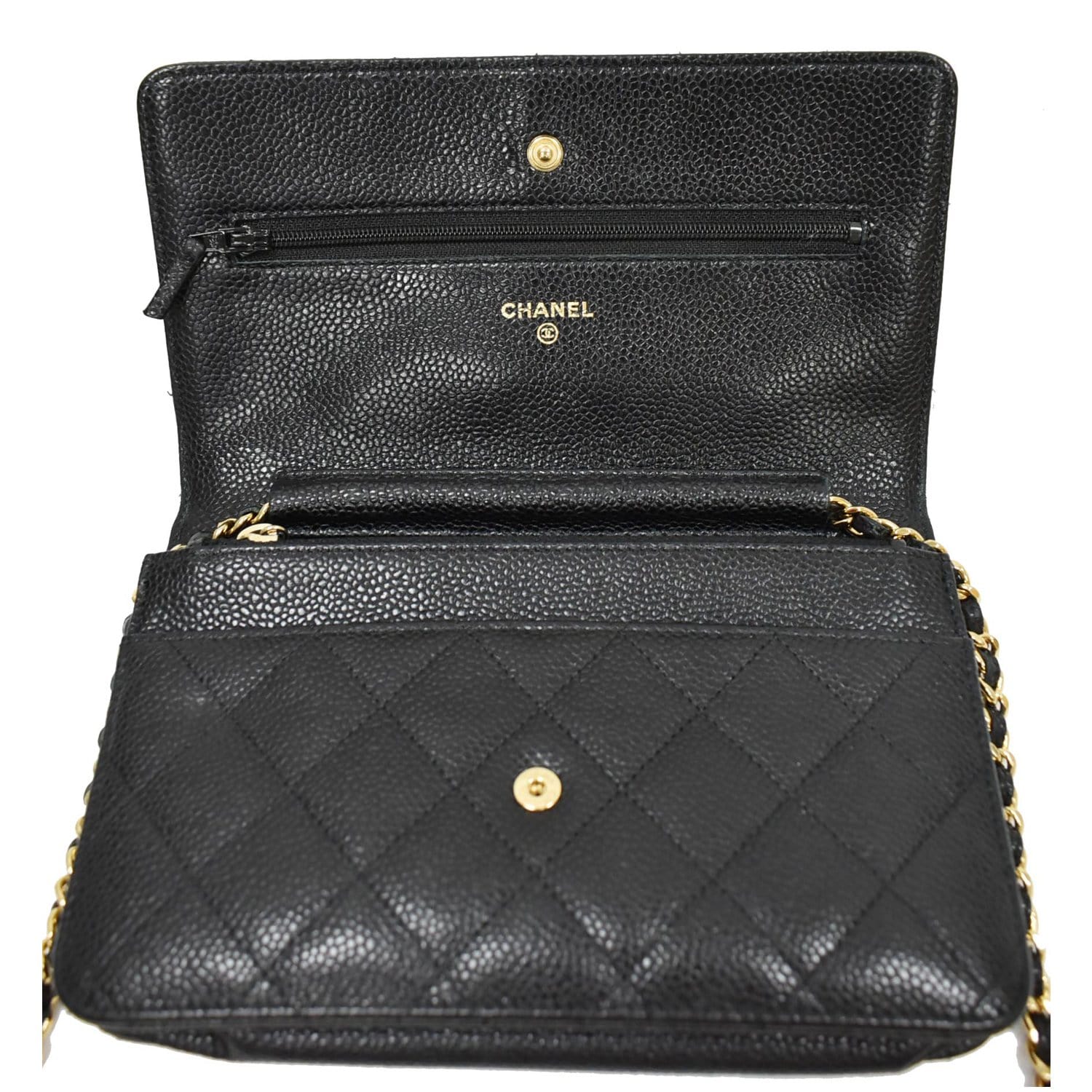 CHANEL Caviar Wallet On Chain WOC lined Zip Chain Shoulder Bag Black  Leather ref.817200 - Joli Closet