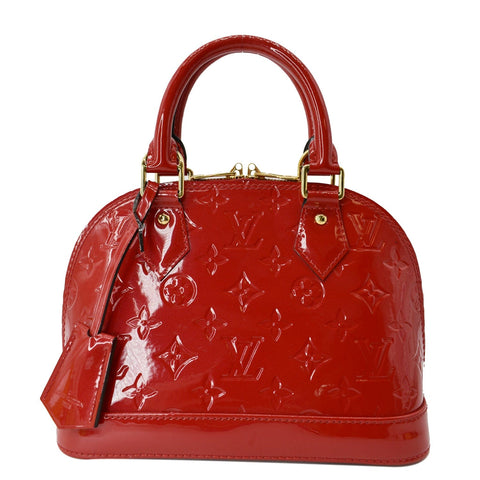 LOUIS VUITTON Alma BB Monogram Vernis Satchel Bag Red