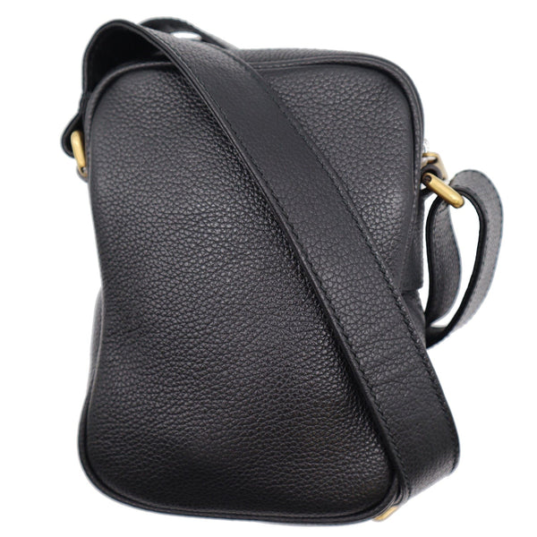 Gucci Logo Grained Calfskin Leather Messenger Bag Black