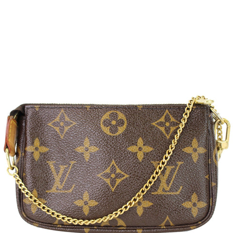 LOUIS VUITTON Mini Pochette Monogram Canvas Accessories Pouch Brown