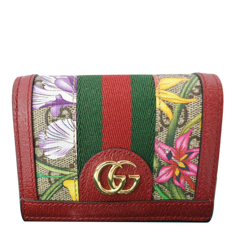 GUCCI Ophidia Flora GG Supreme Canvas Card Case Wallet Red 523155 - 10% Off