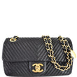 CHANEL Surpique Chevron Calfskin Classic Flap Shoulder Bag Black